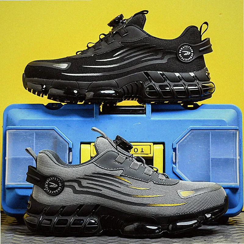 Men Work Safety Indestructible Shoes Steel Toe Rotating Buckle Non-slip Sneakers